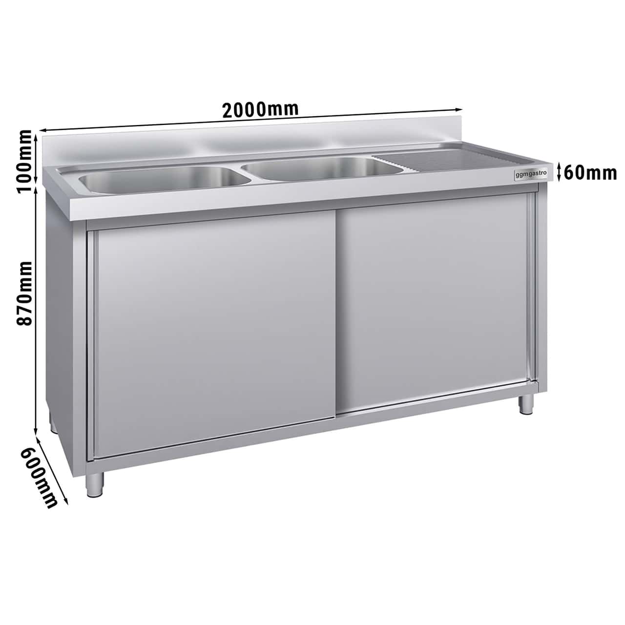 Spülschrank ECO - 2000x600mm - mit 2 Becken links