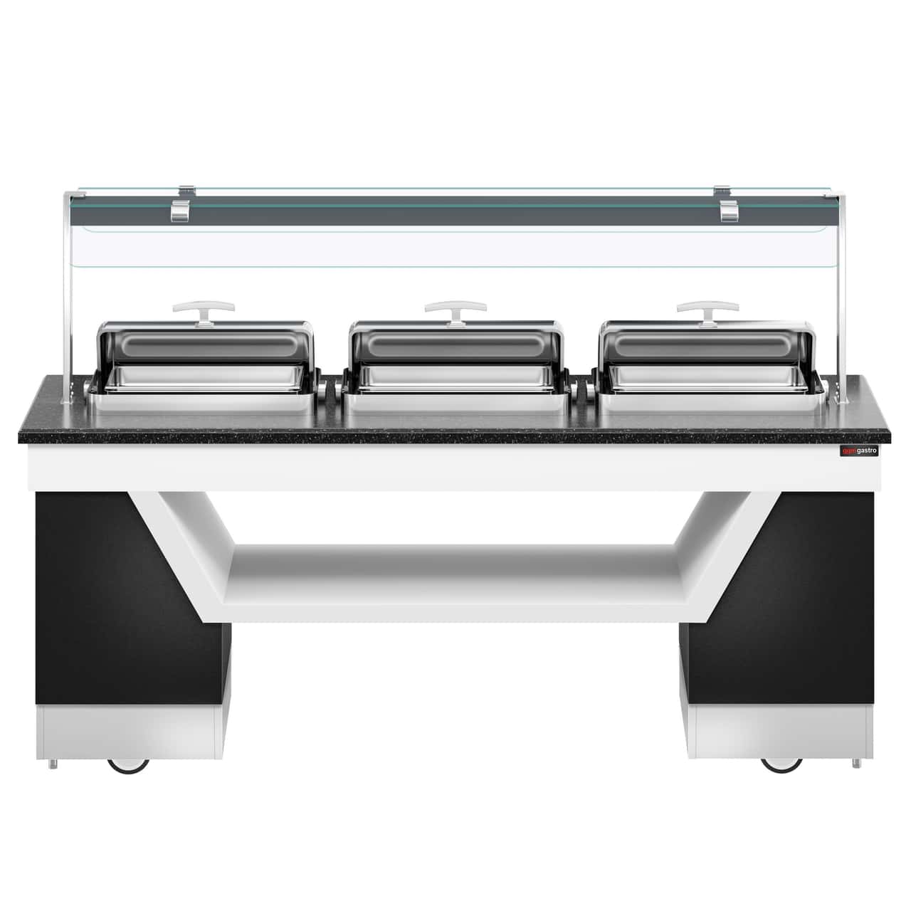 Buffettheke warm BELFAST - 2300mm - mit 3 Chafing Dishes & Rollen