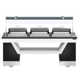 Buffettheke warm BELFAST - 2300mm - mit 3 Chafing Dishes & Rollen