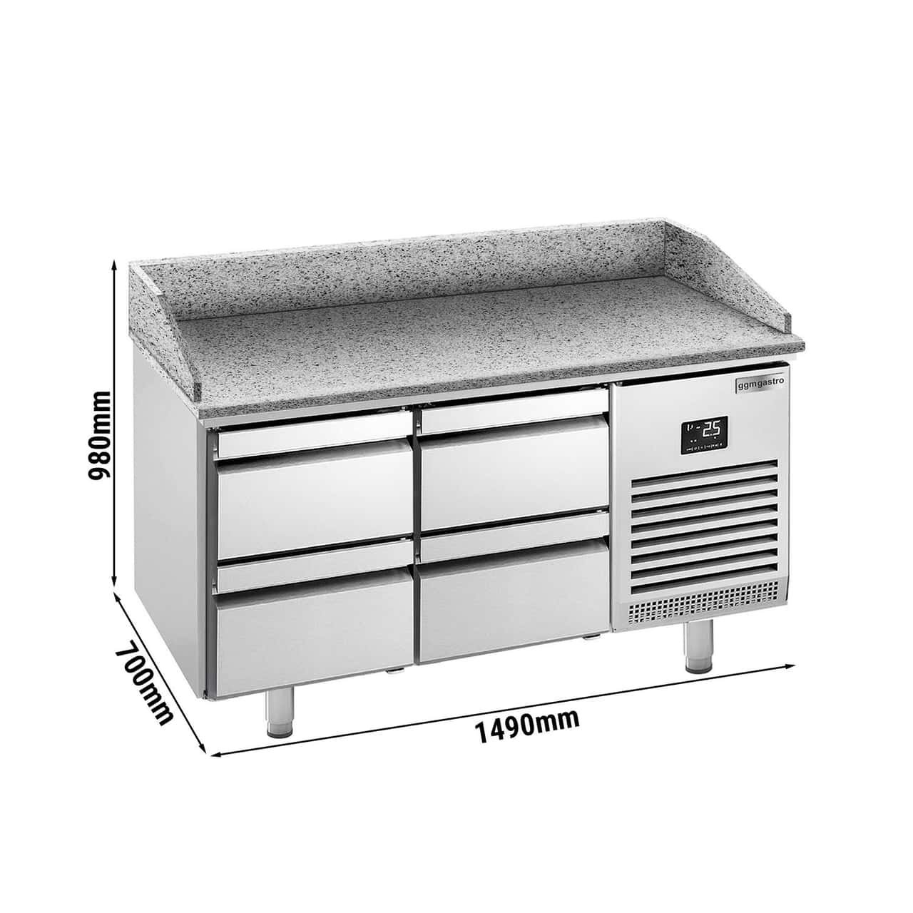 Pizza preparation table Premium PLUS- 1490x700mm- with 4 drawers 