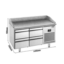 Pizza preparation table Premium PLUS- 1490x700mm- with 4 drawers 