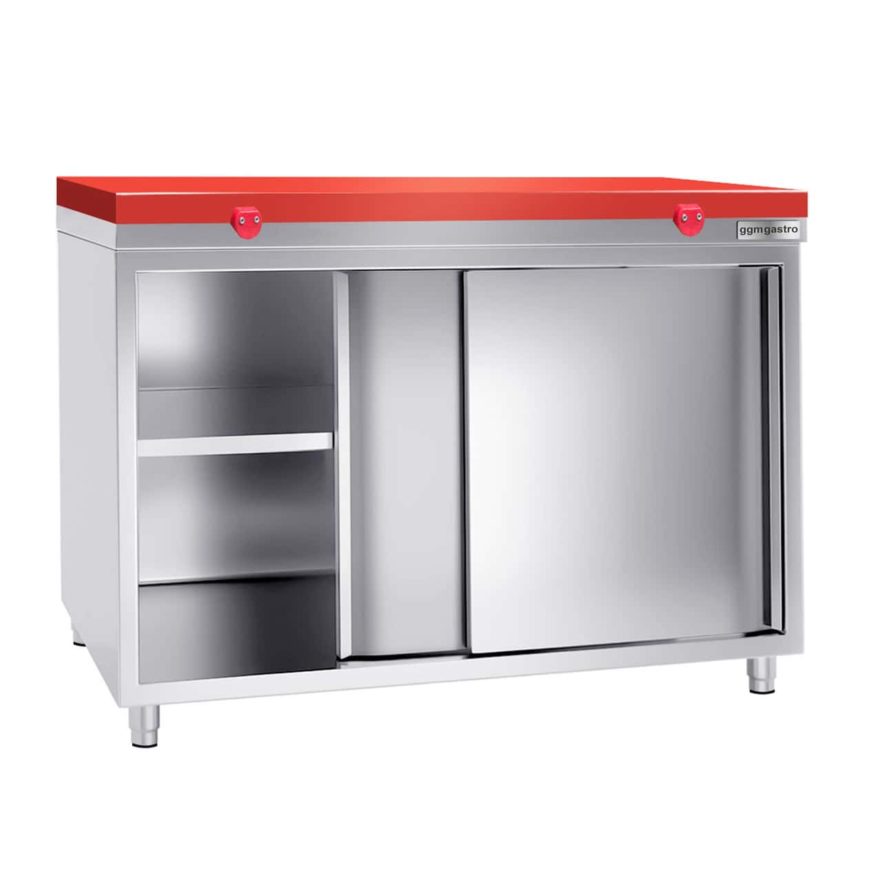 Stainless steel work cabinet PREMIUM - 1200x700mm - with sliding door without backsplash incl. cutting plate