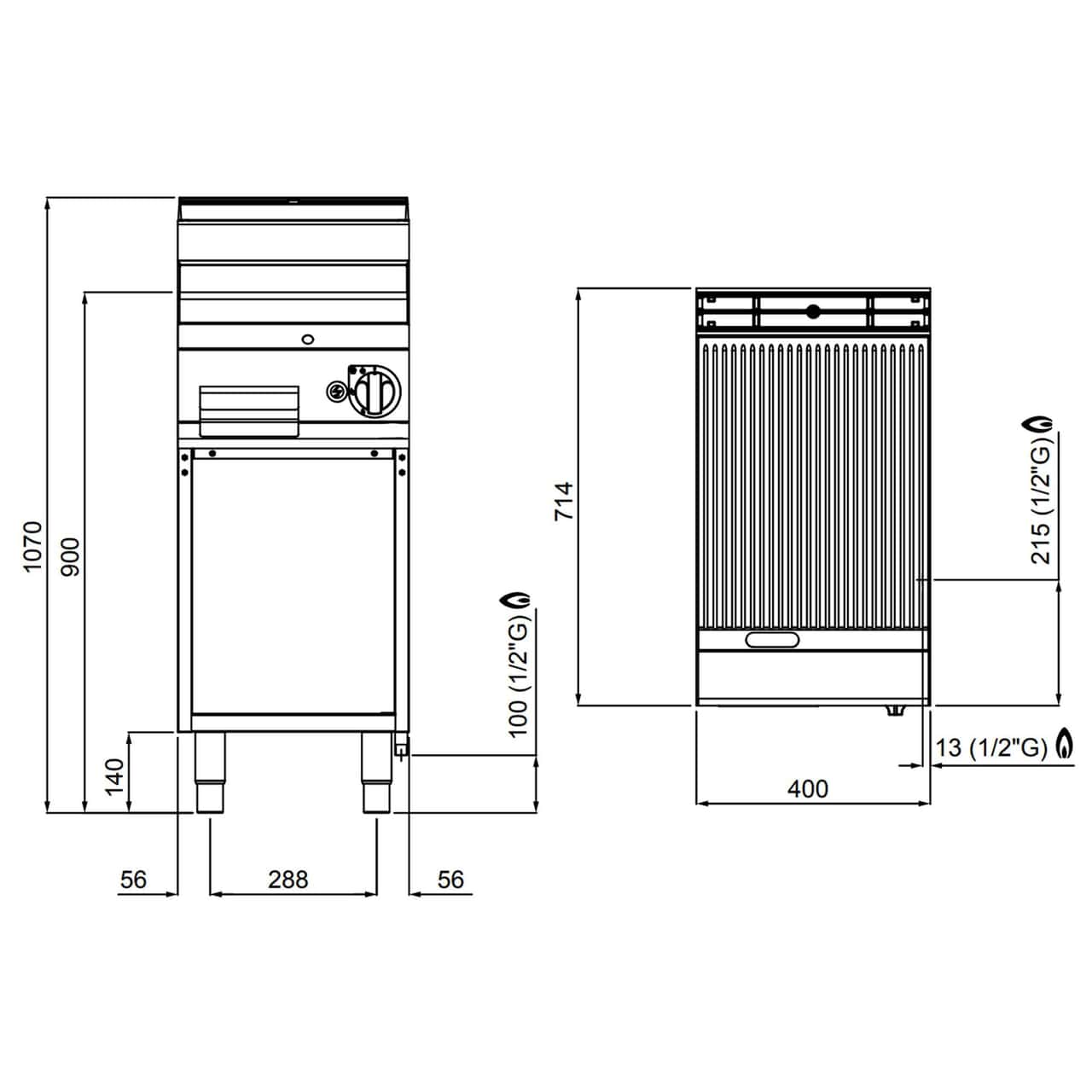 Gas Bratplatte - 6,9 kW - Gerillt