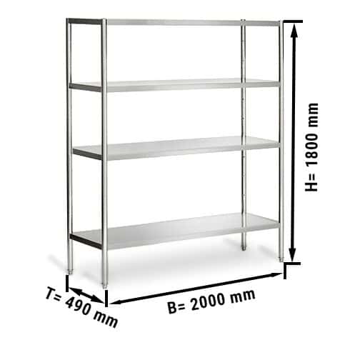 Edelstahlregal PREMIUM - 2000x490mm - mit 4 Ablagen (VERSTELLBAR)