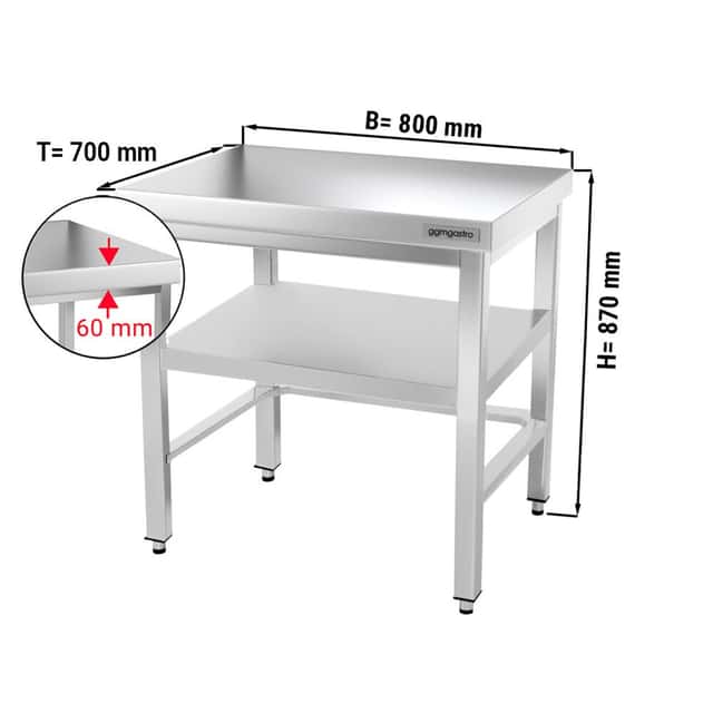 Edelstahl Arbeitstisch PREMIUM - 800x700mm - mit Grundboden & Verstrebung