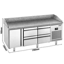 Pizza preparation table  Premium PLUS- 1980x700mm - with 1 door & 4 drawers