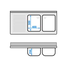 Spülschrank PREMIUM - 1400x700mm - mit 2 Becken rechts