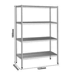 Edelstahlregal - 1220x460mm - mit 4 Drahtböden (FEST)