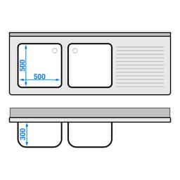 Spültisch ECO - 1800x700mm - mit Grundboden & 2 Becken links