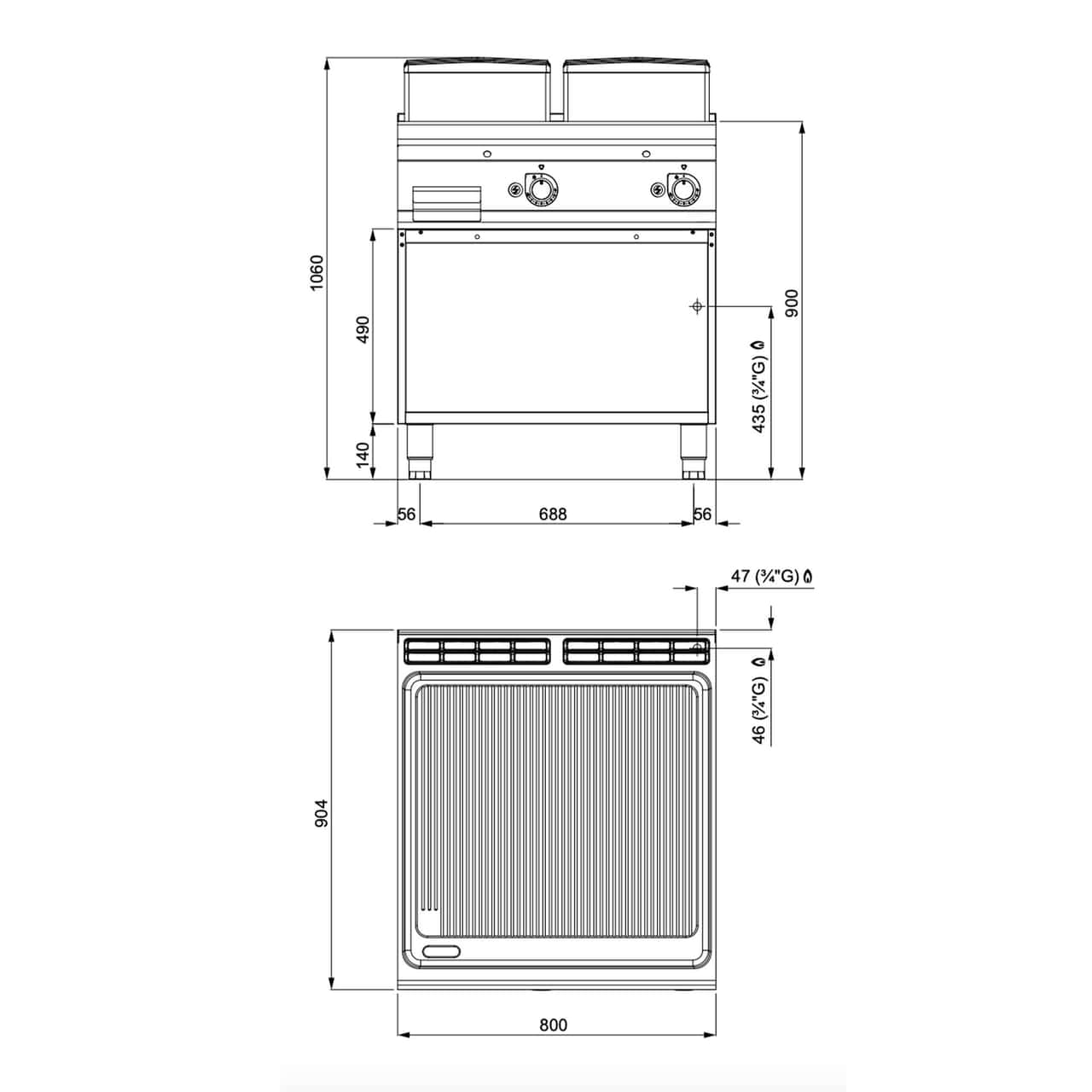 Plynová grilovací deska - 14 kW - drážkovaná