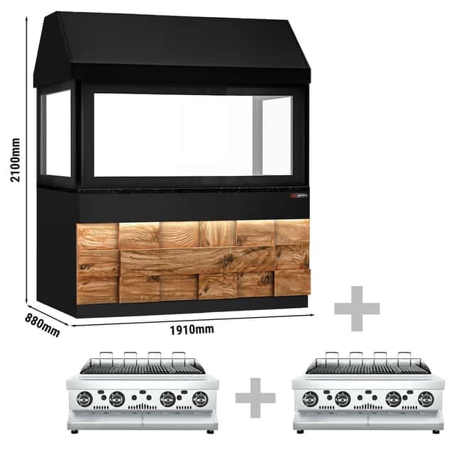 Gasgrill TORONTO - 1900mm - Holzfront - schwarze Granit-Arbeitsplatte - Hitzeschutzglas