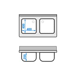 Spülschrank PREMIUM - 1000x600mm - mit 2 Becken mittig