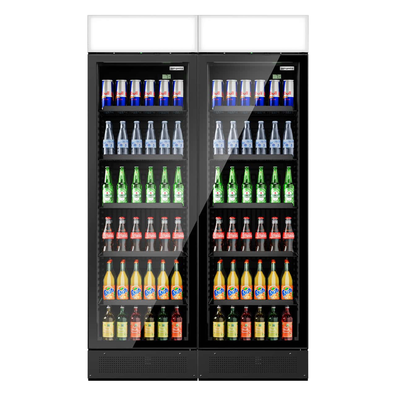 (2 Stück) Getränkekühlschrank - 690 Liter - rahmenloses Design - 2 Glastüren & Werbedisplay