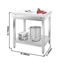 Stainless steel worktable PREMIUM - 800x600mm - with base shelf without backsplash incl. cutting plate