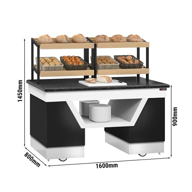 Brotregal BELFAST - 1600mm - mit Rollen - schwarze Granit-Arbeitsplatte