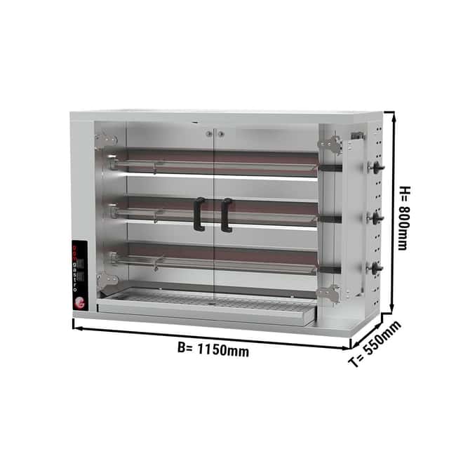 Gas Hähnchengrill - 14,1kW - mit 3 Spießen für bis zu 15 Hähnchen