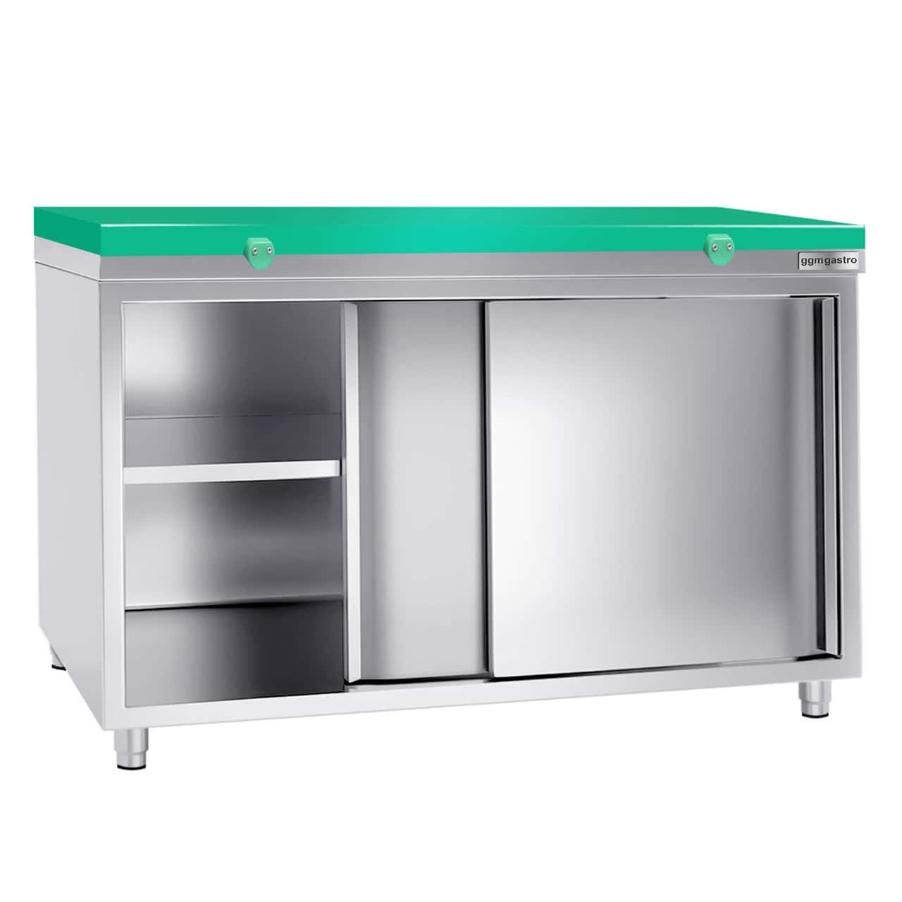 Stainless steel work cabinet PREMIUM - 1600x700mm - with sliding door without backsplash incl. cutting plate