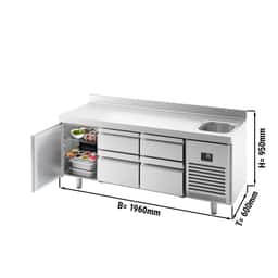 Refrigerated counter Premium PLUS - 1960x600mm - with 1 sink, 1 door, 4 drawers & backsplash