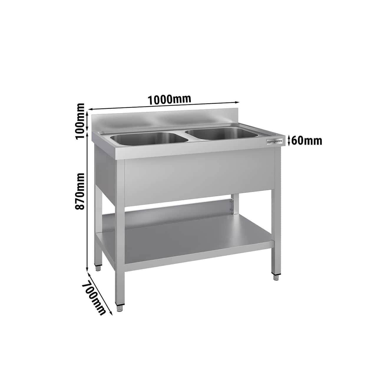 Dřezová skříňka ECO - 1000x700 mm - s podstavcem a 2 umyvadly uprostřed