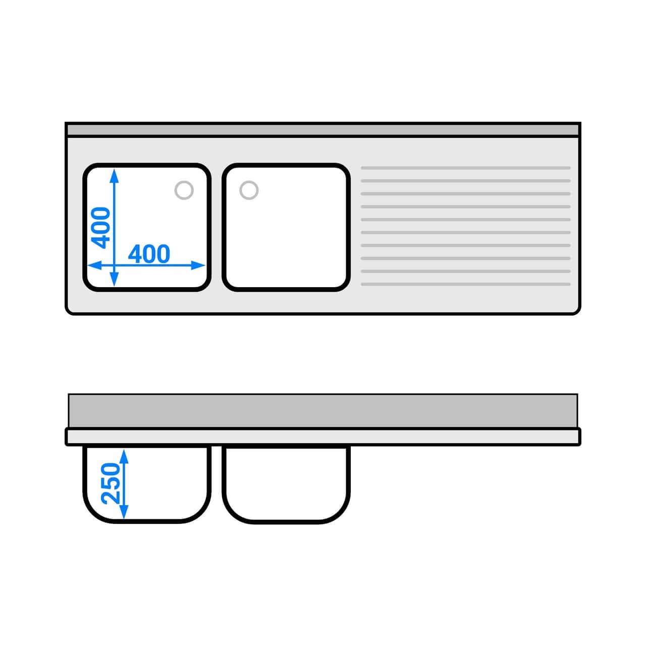 Spülschrank PREMIUM - 1600x600mm - mit 2 Becken links