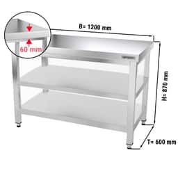 Pracovní stůl PREMIUM z nerezové oceli - 1,2 m - se spodní policí & mezipolicí