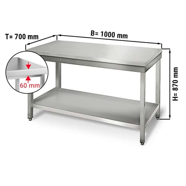 Edelstahl Arbeitstisch ECO - 1000x700mm - mit Grundboden ohne Aufkantung