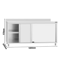 Stainless steel work cabinet ECO - 1800x600mm - with sliding door and backsplash