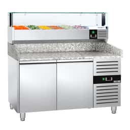 Pizzakühltisch PREMIUM - 1500x800mm - mit 2 Türen - inkl. Kühlaufsatzvitrine LED - 5x GN 1/3 + 1x GN 1/2