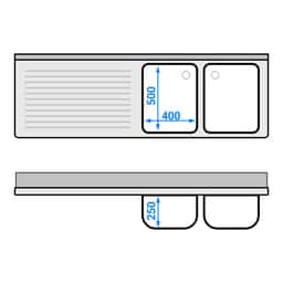 Spülschrank - 1800x600mm - mit 3 Schubladen & 2 Becken rechts