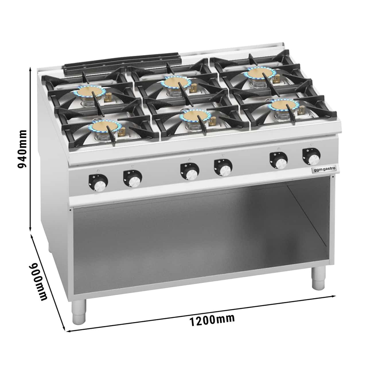 Plynový sporák - se 6 hořáky - 60 kW - vysoce výkonný model