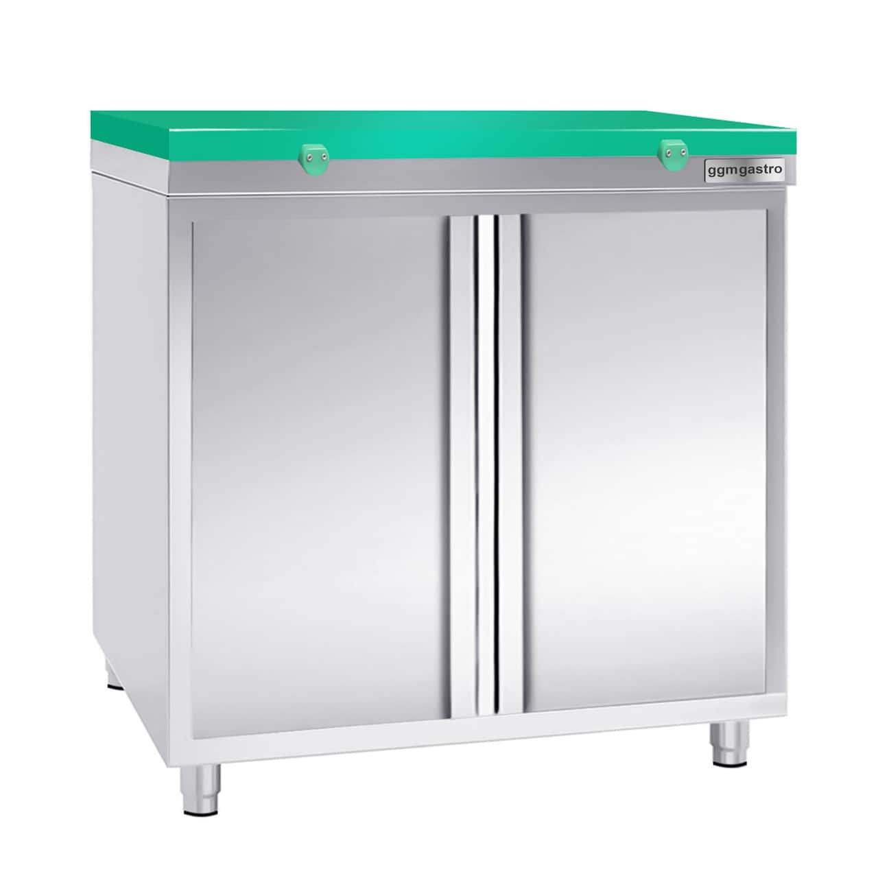 Stainless steel work cabinet PREMIUM - 800x700mm - with hinged door without backsplash incl. cutting plate