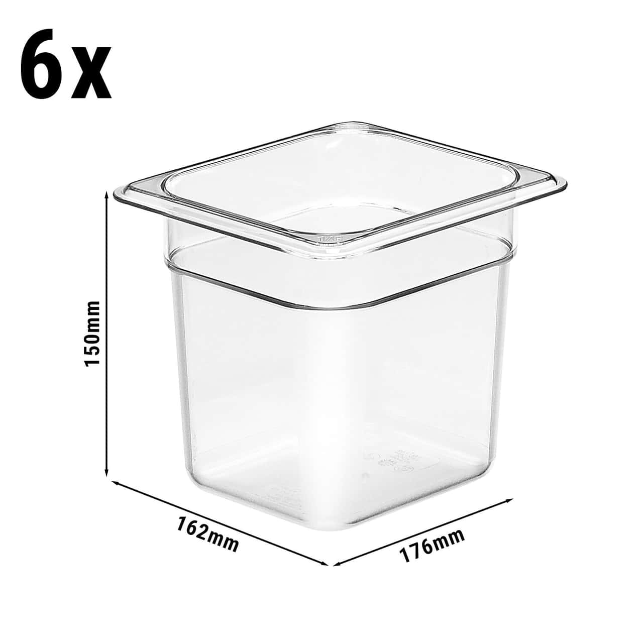 (6 Stück) CAMBRO | CAMWEAR® -  Polycarbonat GN-Behälter 1/6 - Clear - Tiefe 150 mm