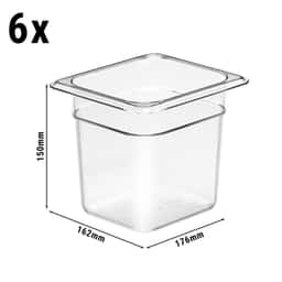 (6 Stück) CAMBRO | CAMWEAR® -  Polycarbonat GN-Behälter 1/6 - Clear - Tiefe 150 mm