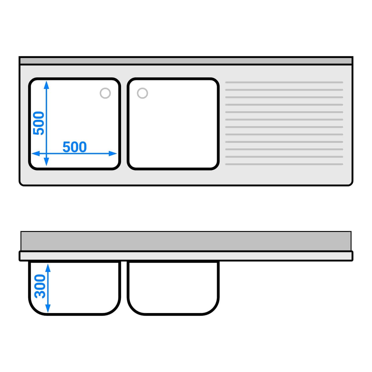 Spülschrank PREMIUM - 1800x700mm - mit 2 Becken links