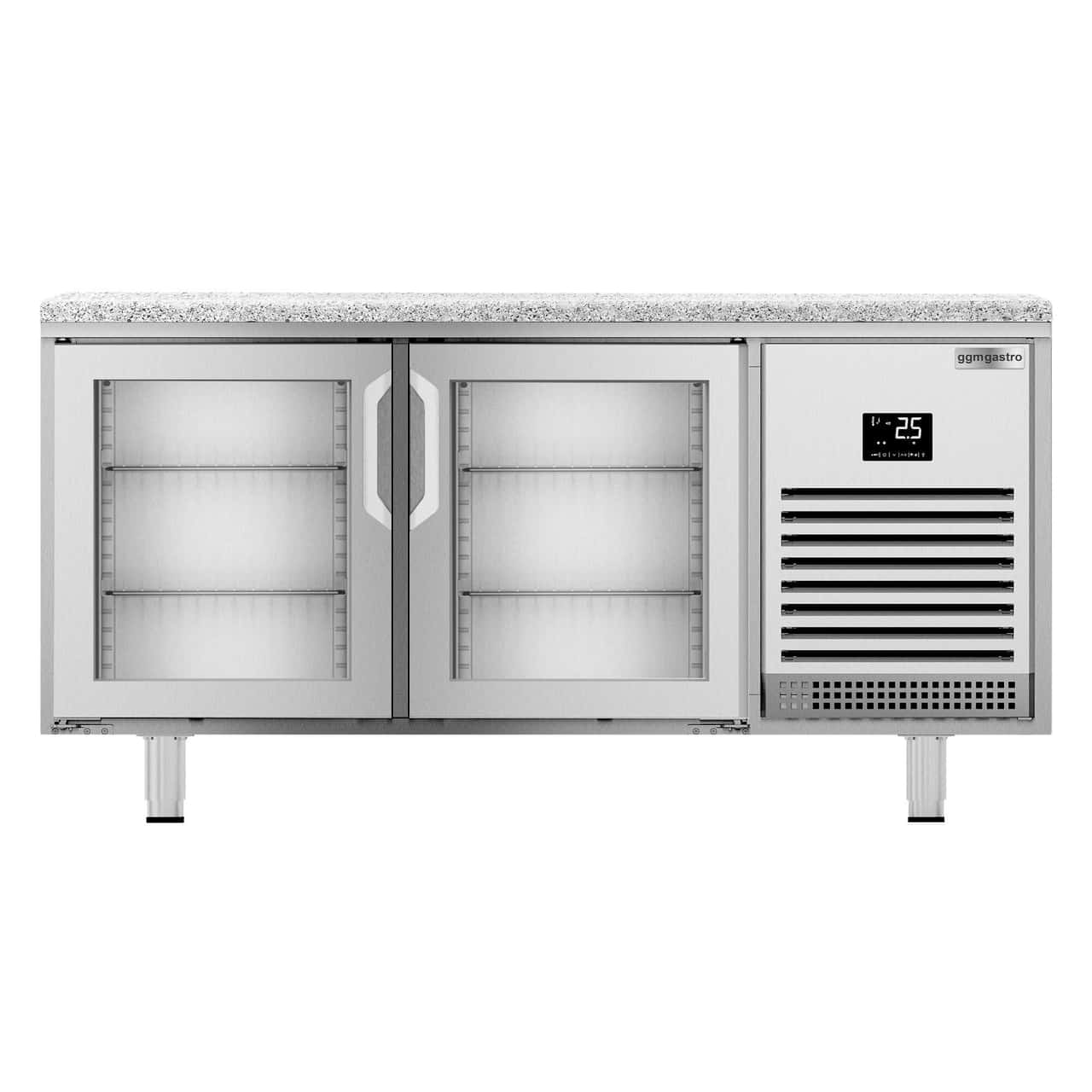 Bäckereikühltisch Premium PLUS - 1618x800mm - 2 Glastüren & Granitarbeitsplatte