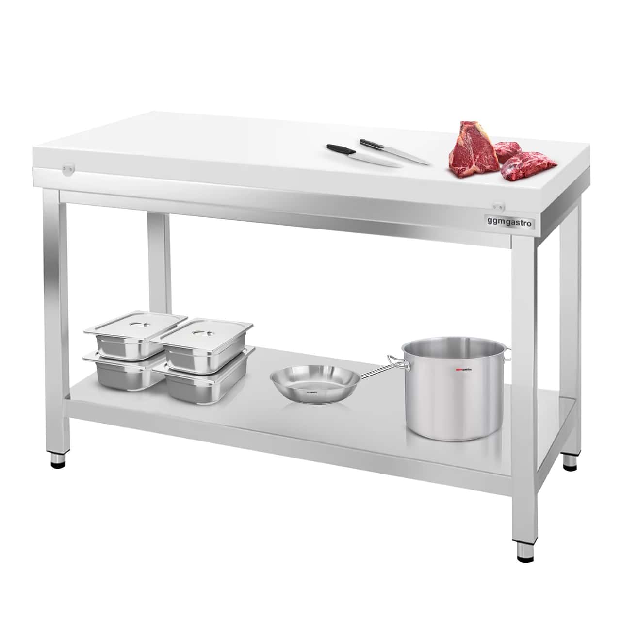 Worktable PREMIUM stainless steel - 1000x700mm - with undershelf without backsplash incl. cutting plate