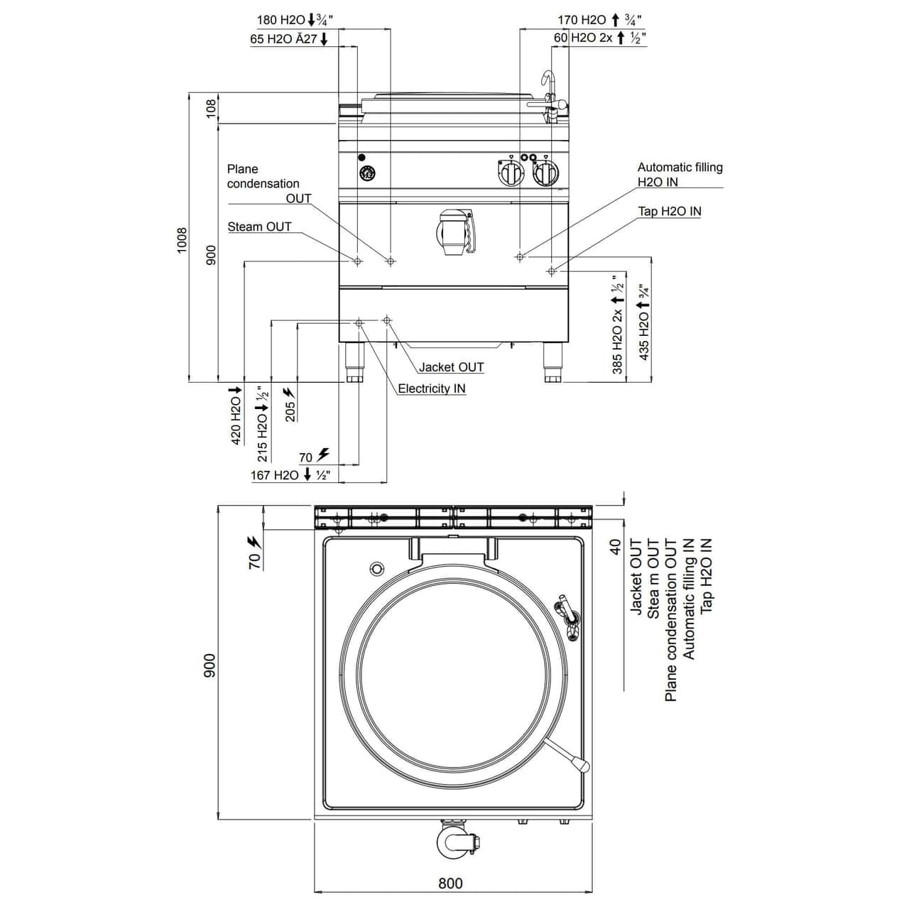 Elektro Kochkessel - 100 Liter - 16 kW - Indirekte Beheizung