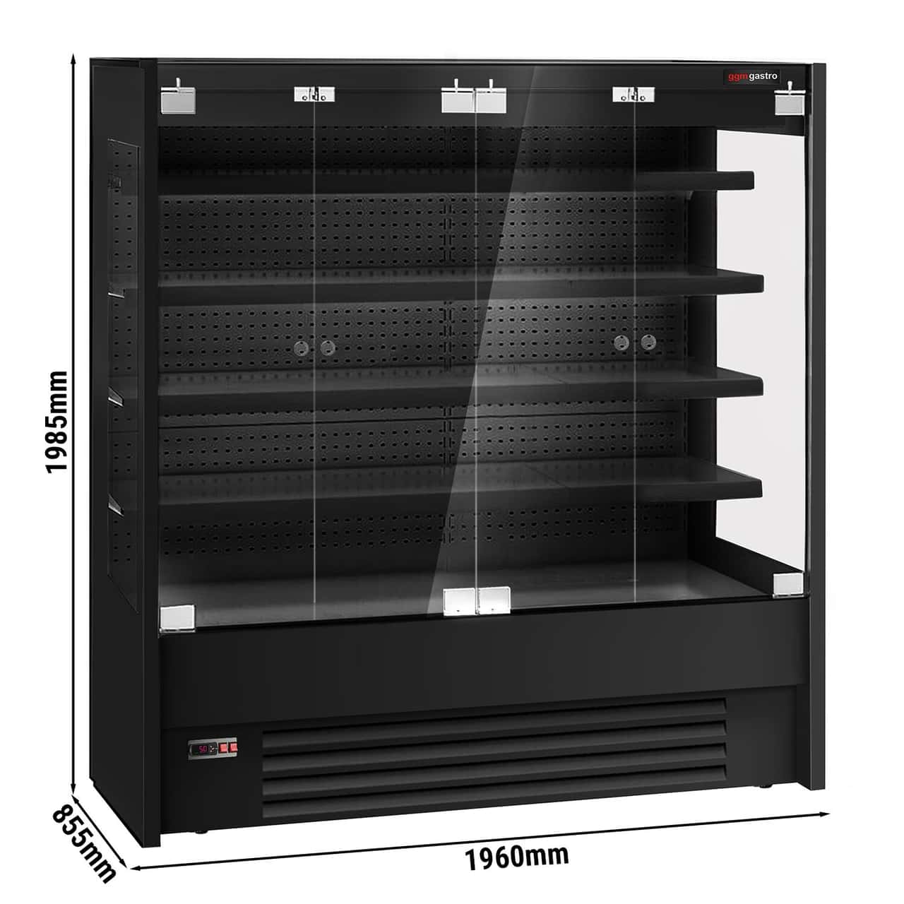 Přístěnný chladicí regál - 1960 mm - s LED osvětlením, skleněnými dveřmi a 4 policemi