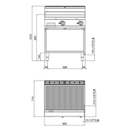 Gas Bratplatte - 13,8 kW - Gerillt