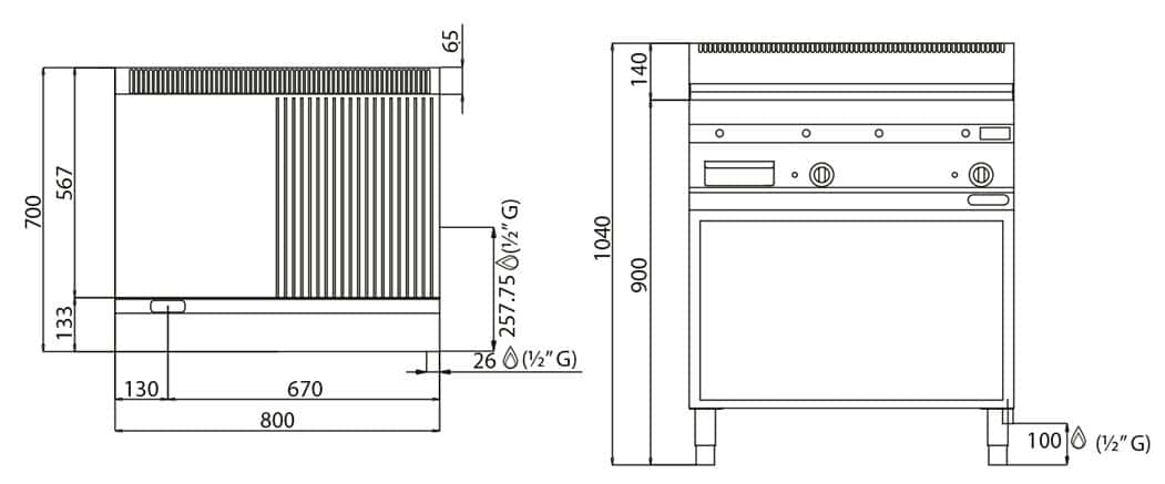 Gas Bratplatte - 13,8 kW - Glatt & Gerillt