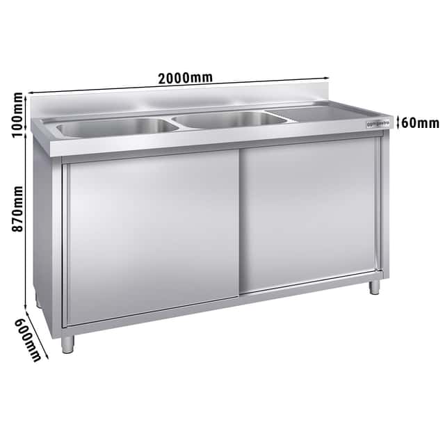 Spülschrank PREMIUM - 2000x600mm - mit 2 Becken links