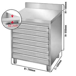 Schubladenschrank PREMIUM mit 7 Schubladen für Pizzateigbällchen & Aufkantung - 700x500mm