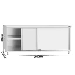 Stainless steel work cabinet ECO - 2000x600mm - with sliding door