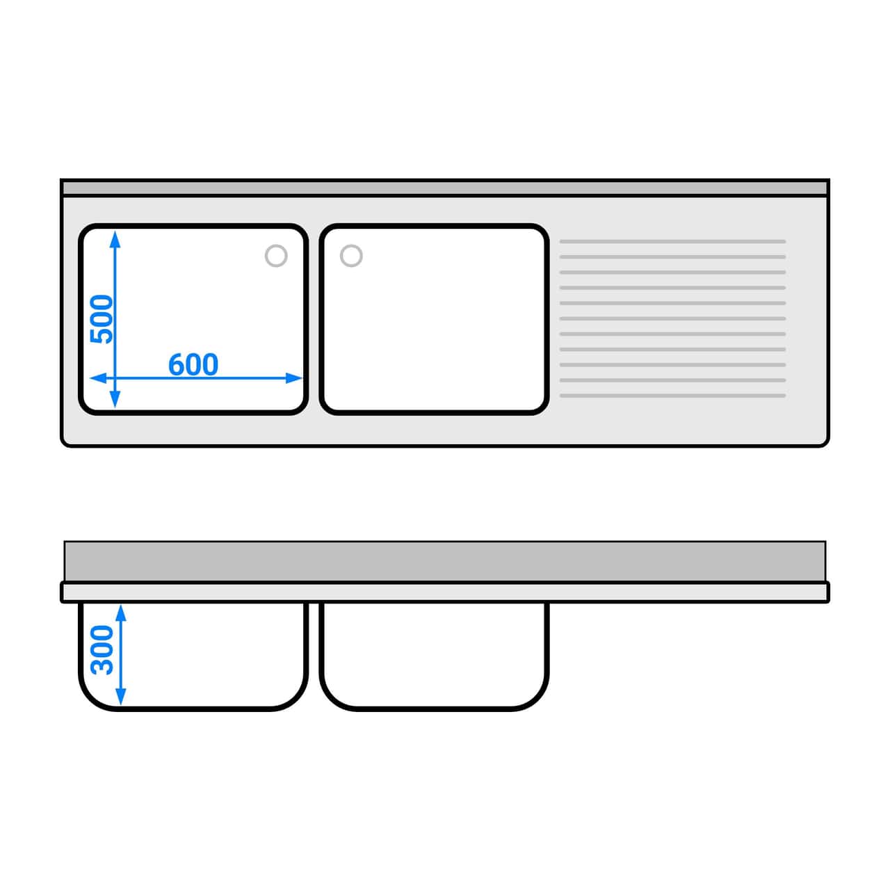 Spülmaschinen-Spülschrank - 2000x700mm - mit 2 Becken links