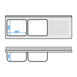 Spülmaschinen-Spülschrank - 2000x700mm - mit 2 Becken links