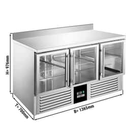 PREMIUM refrigerated counter - 1370x700mm - with 3 glass doors & with upstand