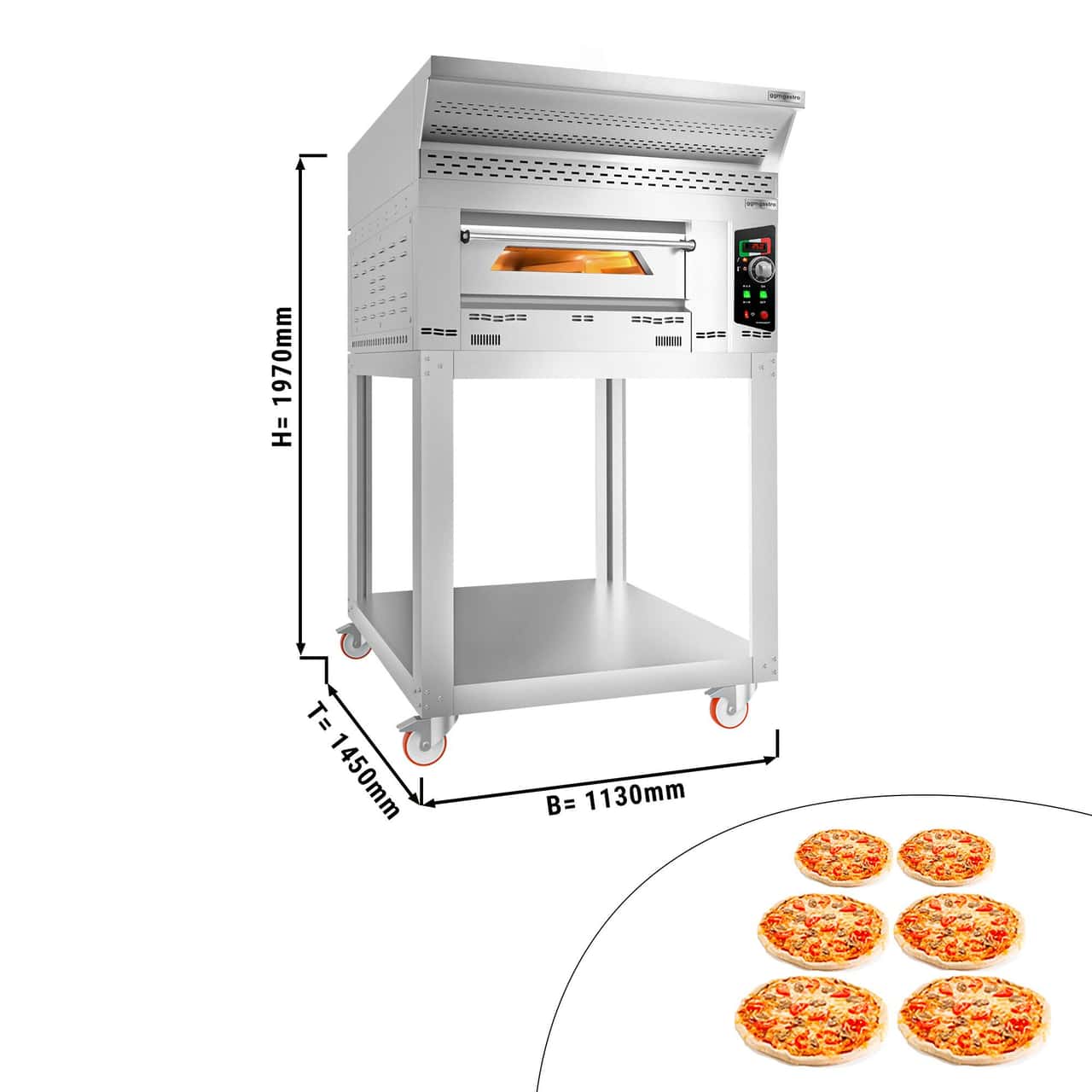 Gas Pizzaofen - 6x 34cm - Manuell - inkl. Haube, Untergestell & Räderkit