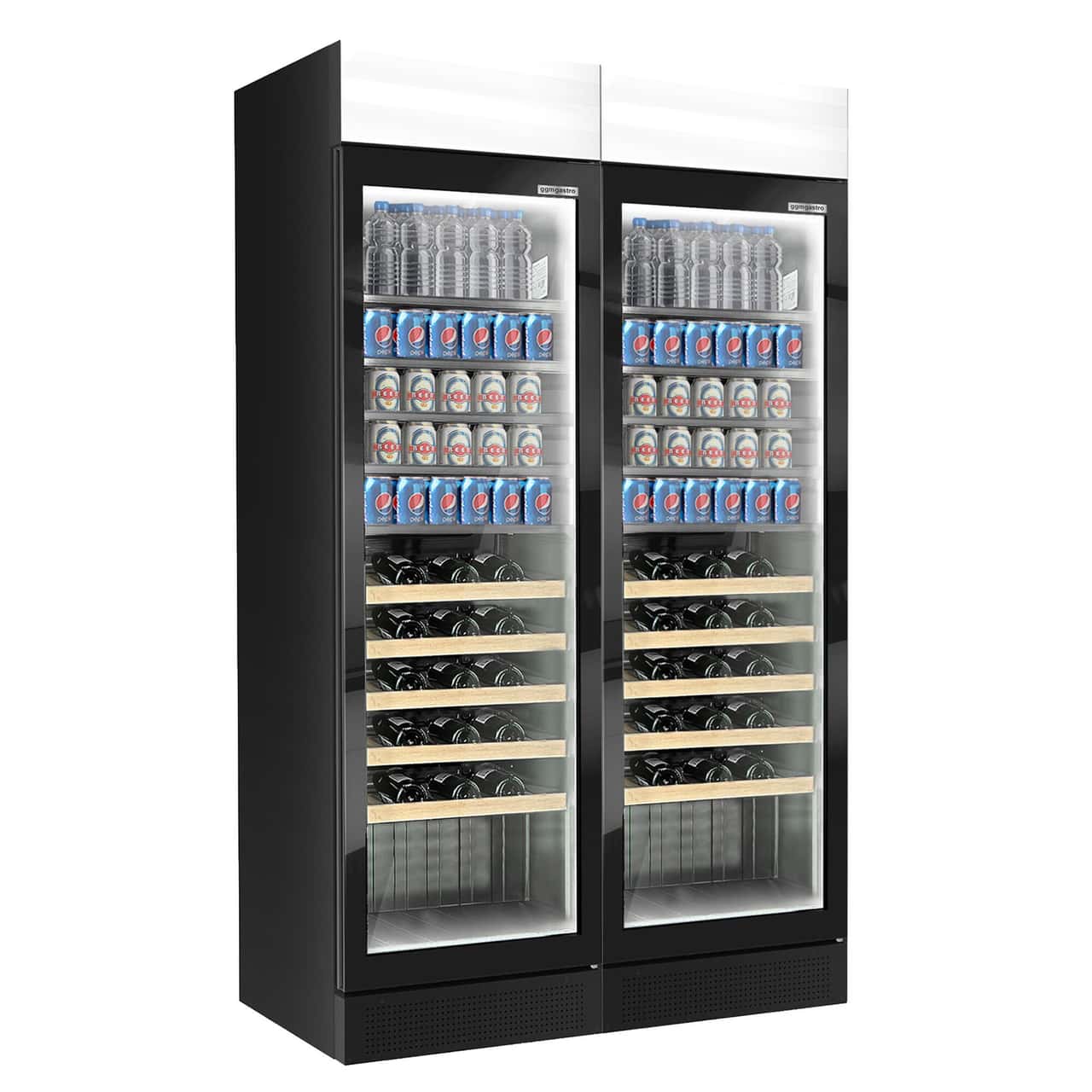 (2 Stück) Getränkekühlschrank - 690 Liter - rahmenloses Design - 2 Glastüren & Werbedisplay