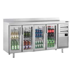 Bar- & Getränkekühltisch Premium PLUS - 2450x600mm - mit 4 Glastüren, 2 Schubladen & Aufkantung