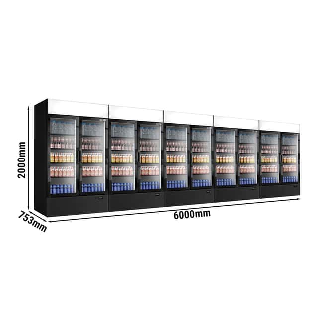 (5 Stück) Getränkekühlschrank - 6000 Liter - rahmenloses Design - 10 Glastüren & Werbedisplay